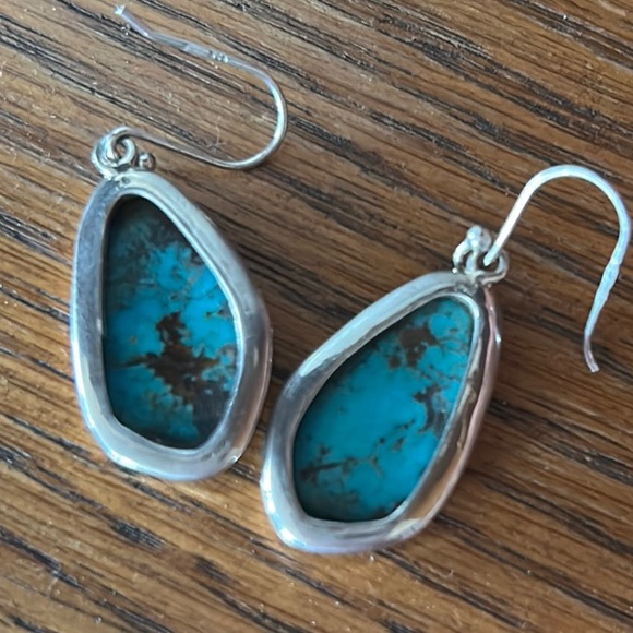 Turquoise Silver Drop Earrings - Picture 3 of 6